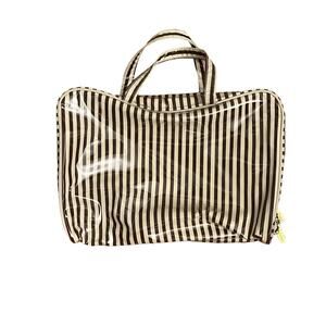Henri Bendel Toiletries Travel Case Classic PVC Plastic Brown Cream Striped